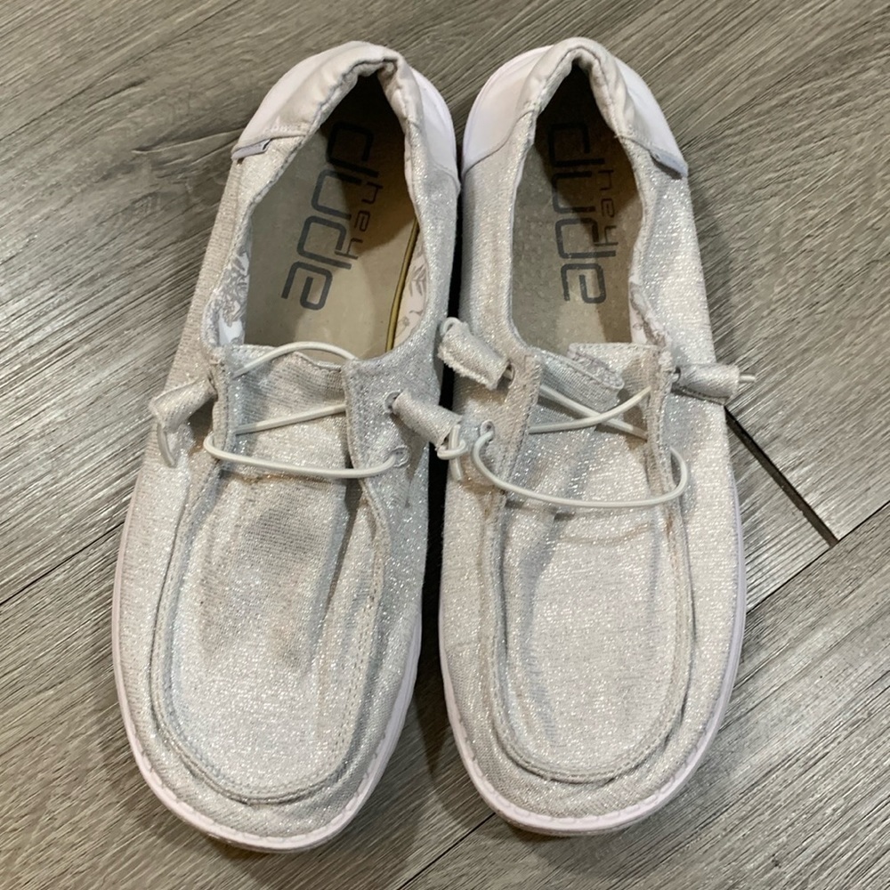 Hey Dude Wendy Stretch Sparkling White Slip‎ on Loafers        size 10